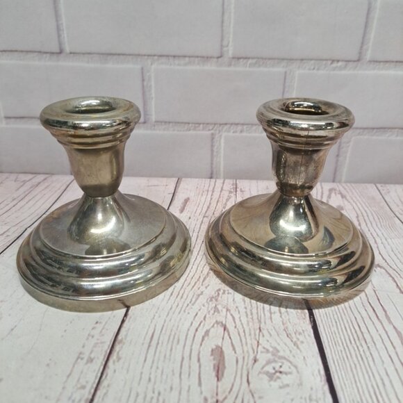 F. B. Rogers Silver Plate Japan Candle Holders Pair 4" X 4” Heavy Vintage Lot - Picture 1 of 5